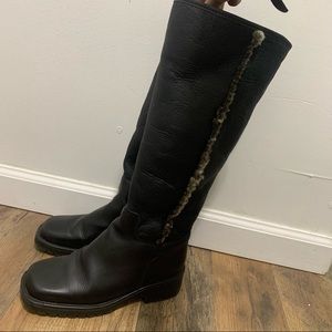 LL Bean Leather Shearling Lined Black Knee High Square Toe Winter Boots size 7.5